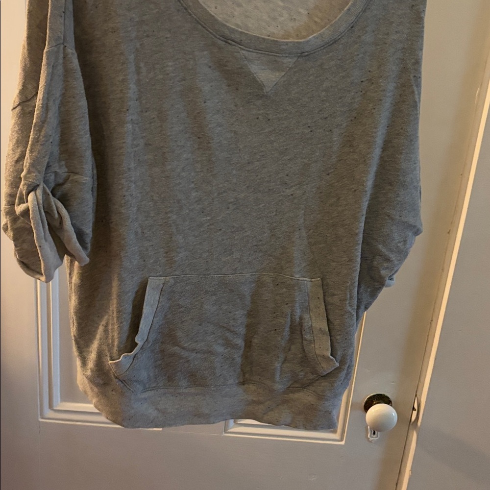 Gray V-Neck Sweatshirt with Pockets